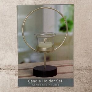 Candle Holder Set Tabletop Pedestal Minimalistic Geometric Classic Gold Black